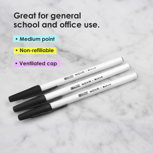 NOVA STICK PEN BLACK 12PK 1.0mm-BAZIC #17004