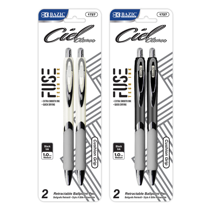 Ciel Chroma FUSE Tech Ink Retractable Pen w/ Rubberized Barrel & Metal Clip (2/Pack) #1727