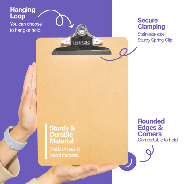Clipboard Hardboard Standard Size w/ Sturdy Spring Clip #1803