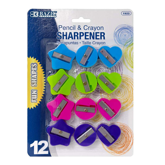 Bazic Pencil & Crayon Sharpener 12CT Fun Shapes #1922