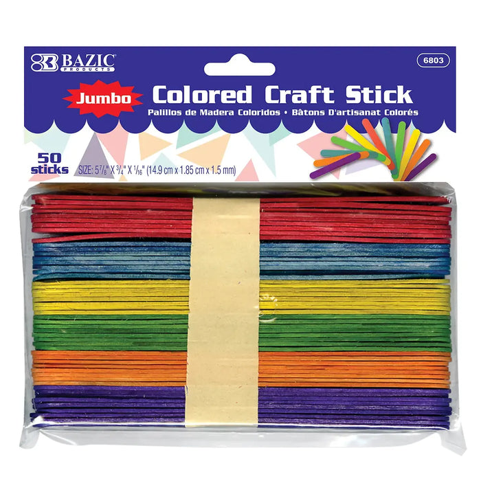 Colored Jumbo Craft Sticks 50Pk