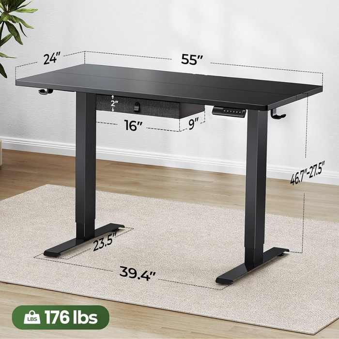 G-Series Standing Desk Adjustable Height 46.7x55 Inch, Electric Standing Desk with Center Draw and 2 Headphone Hook