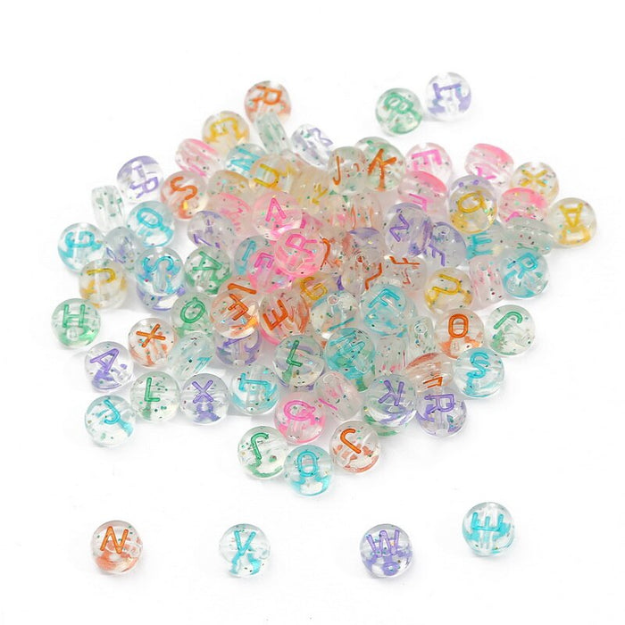 Alphabet Beads 25g 7mm Clear Round