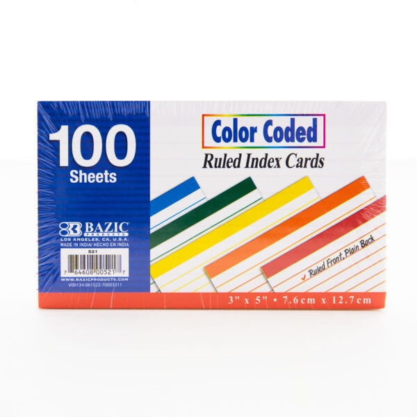 INDEX CARD 3x5 RULED COLOR CODED