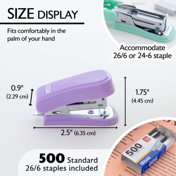 Mini Standard (26/6) Stapler Pastel Color w/ 500 Ct. Staples #602