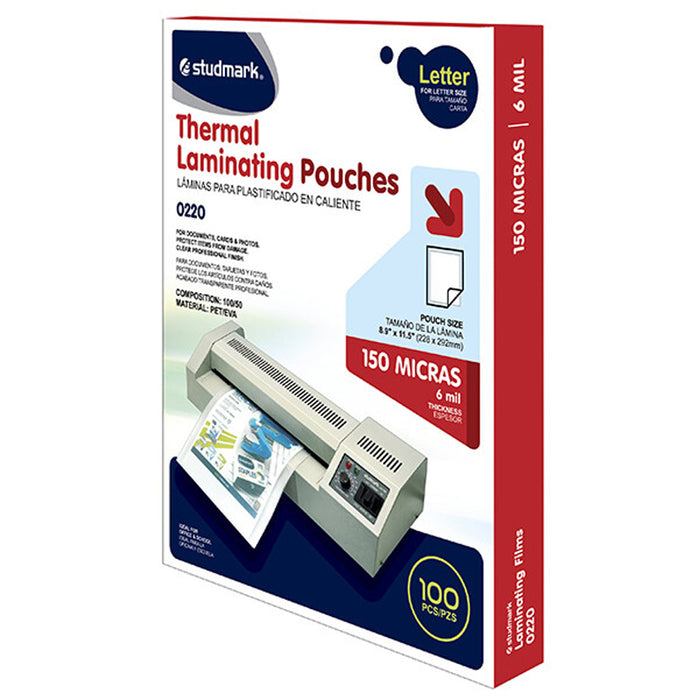 Thermal Laminating Pouches  Ltr 9X11 100Ct 6Mil Studmark