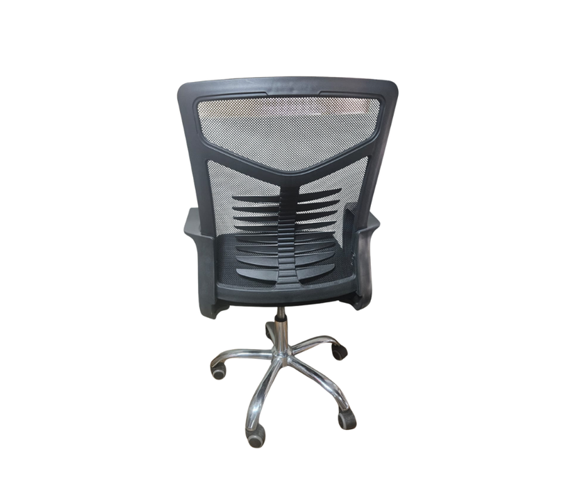 OFFICE CHAIR MESH BACK BLACK W/ SPINE CHROME FOOTING
