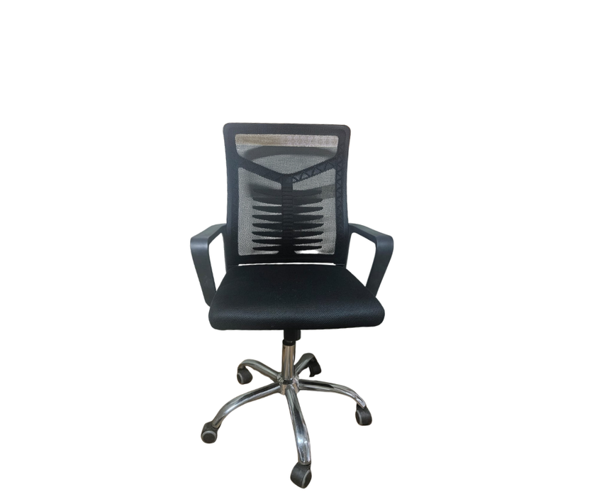OFFICE CHAIR MESH BACK BLACK W/ SPINE CHROME FOOTING