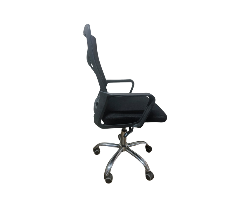 OFFICE CHAIR MESH BACK BLACK W/ SPINE CHROME FOOTING