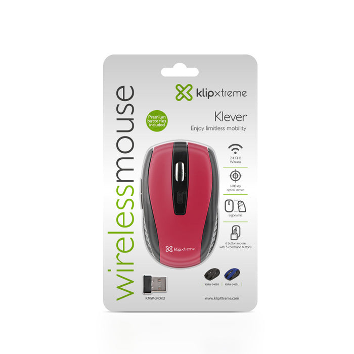 Wireless Mouse 6 Button Red Klever