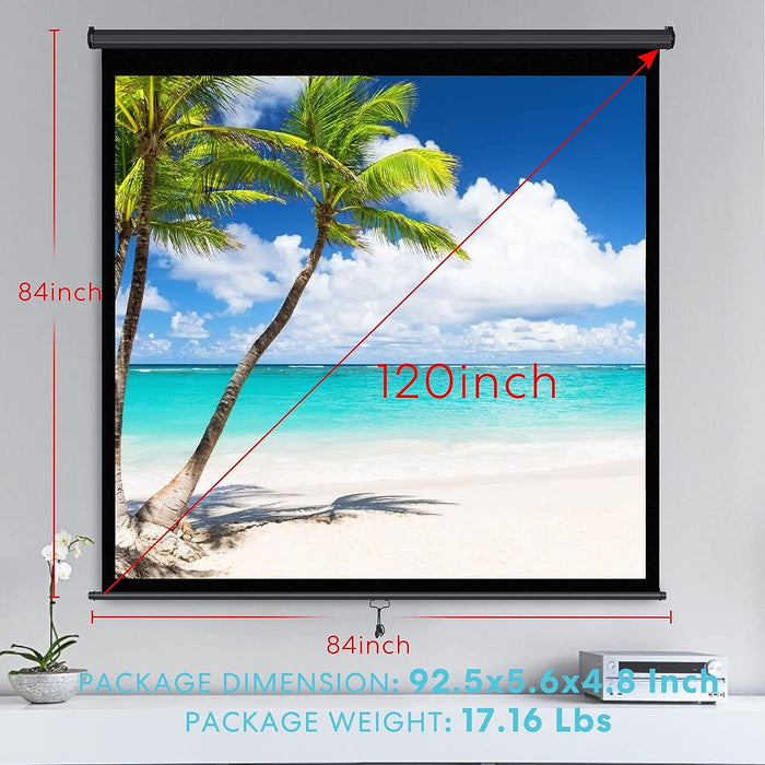 VIVOHOME 120 Inch Manual Pull Down Projector Screen, 1:1 HD Retractable Widescreen