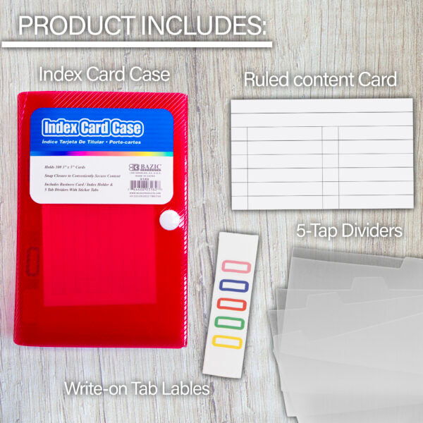 Index Card File Case 3x5, w/5-Tab Divider Bazic #3182