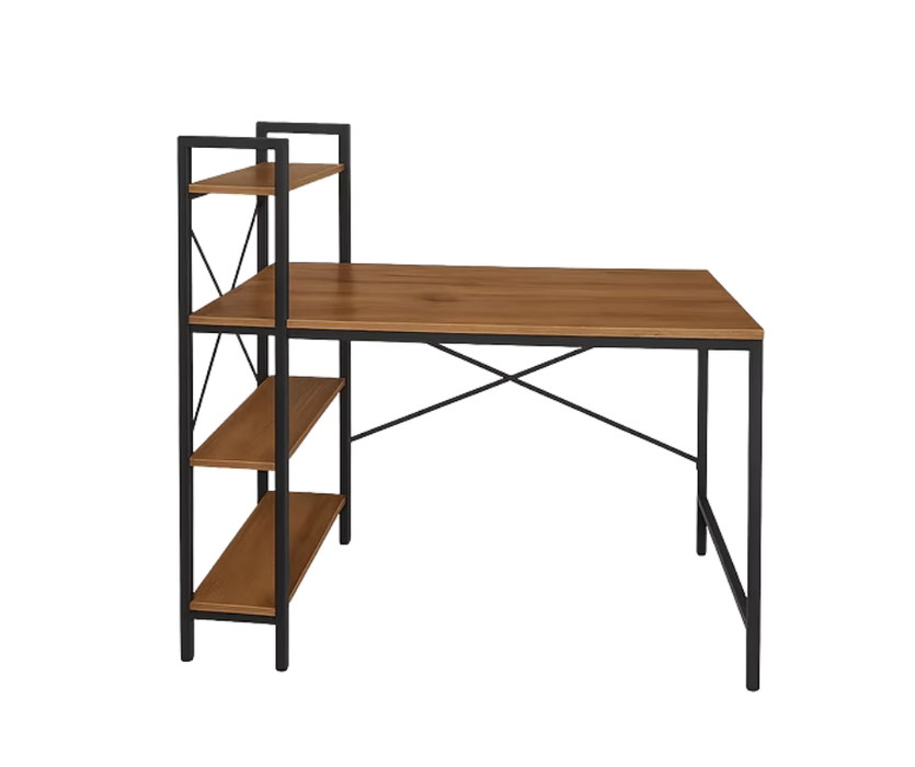 OFFICE WRITING DESK HOME INDUSTRIAL STYLE W SHELVES BLACK TUBE FRAME / CEREZO TOP