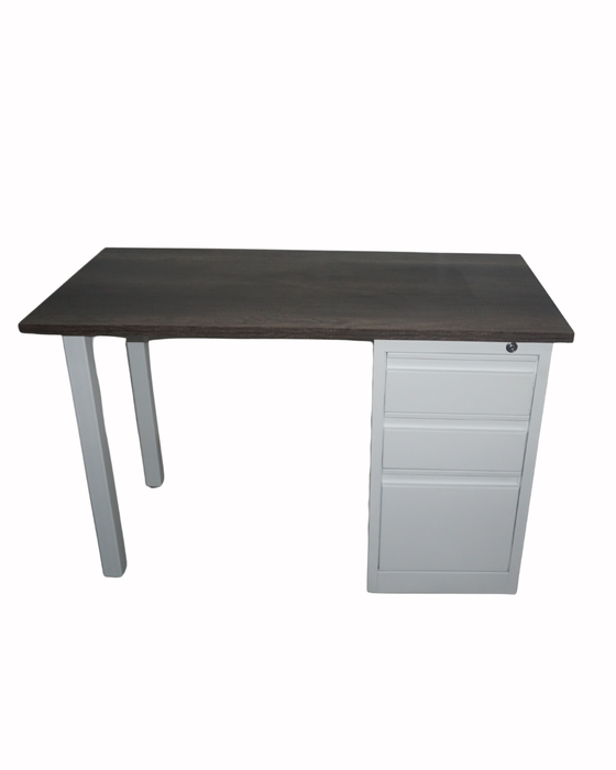 OFFICE DESK CONTEMPO WHITE METAL FRAME & PAULINE OAK TOP