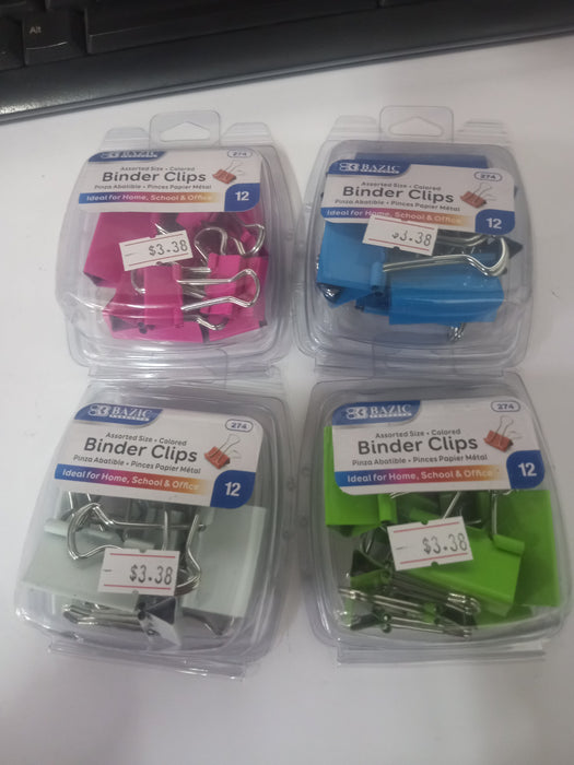 BINDER CLIPS ASSTD 12CT 274