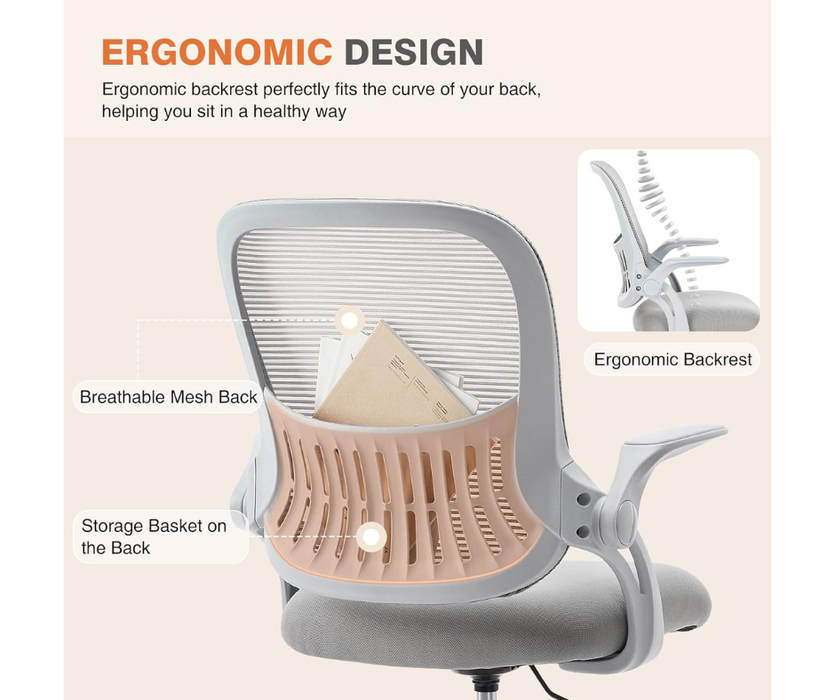 OFFICE CHAIR MESH w FLIP ARMREST& LUMBAR SUPPORT
