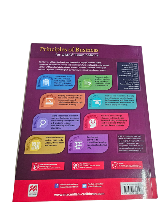 PRINCIPLES OF BUSINESS FOR CSEC EXAMINATION (2nd Edition) Balliram, Guiness