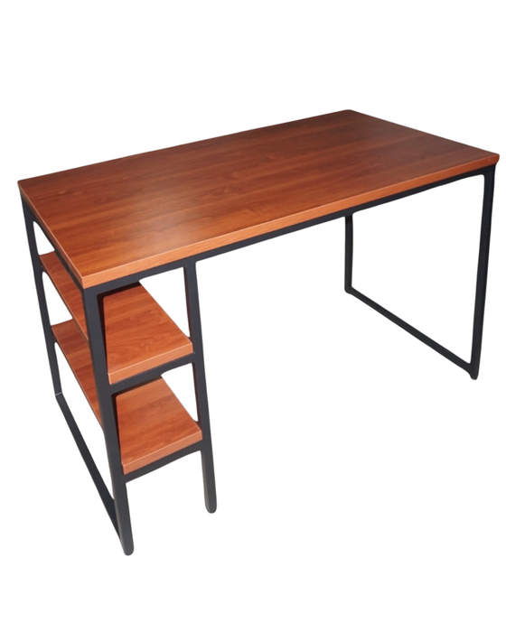 OFFICE WRITING DESK HOME INDUSTRIAL STYLE W SHELVES BLACK TUBE FRAME / CEREZO TOP