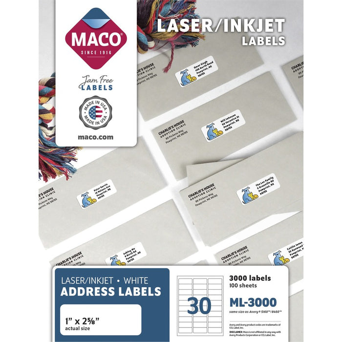 Maco Label Laser/Inkjet Address 1X2-5/8 Ml3000
