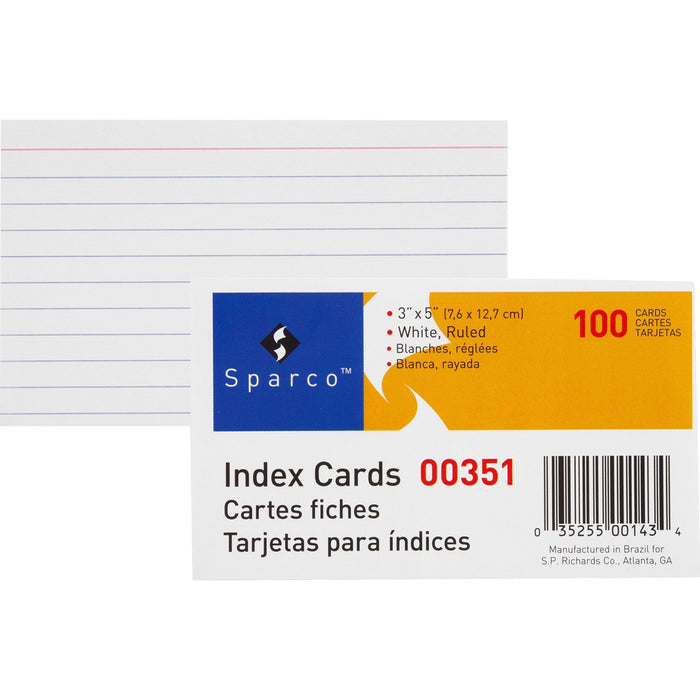 Index Card 3X5 Ruled 100Ct Sparco