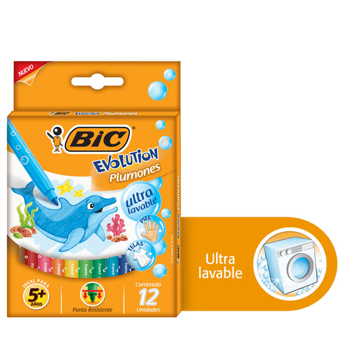 BIC MARKERS PLUMONES WASHABLE FOR KIDS 12pk