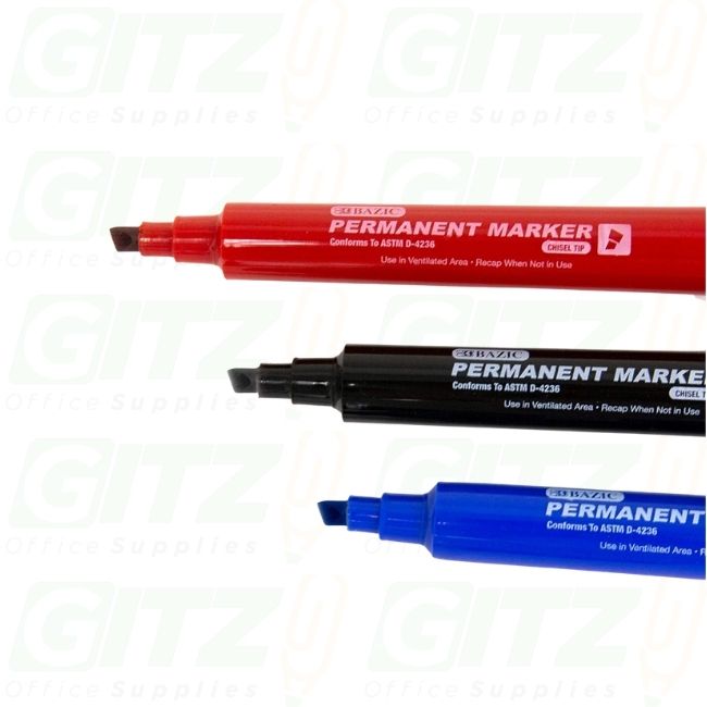 Markers 3Pc Blk/Blu/Red Bazic (Chisel Tip)