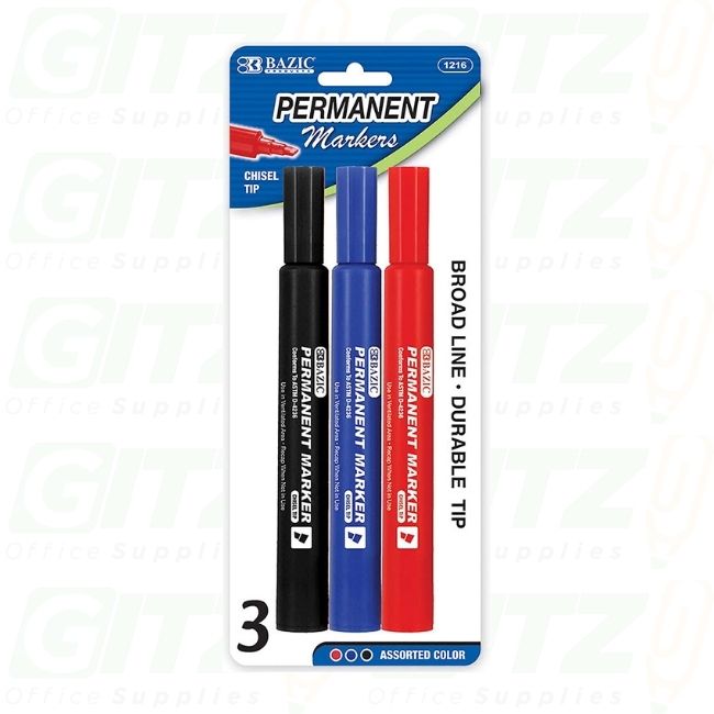 Markers 3Pc Blk/Blu/Red Bazic (Chisel Tip)