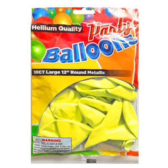 Balloons 10Ct 12" Pearlized Metallic Yellow -Helium Quality