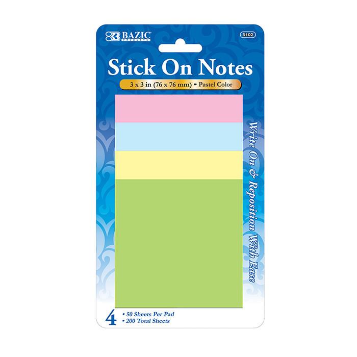 Bazic Neon 3X3 Stick On Note Pads 4Ct (160Sht) #552
