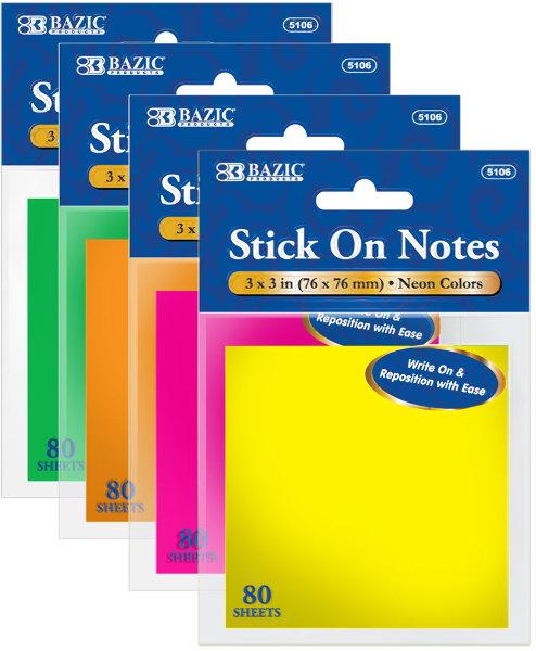 Bazic Bright Neon Stick On Notes #51061