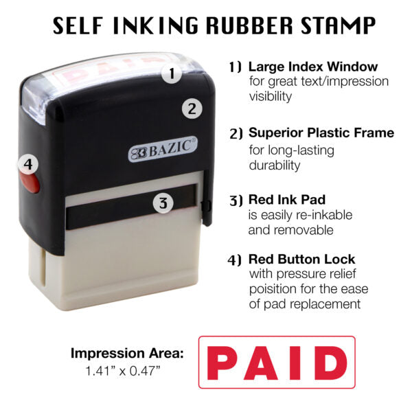 PAID STAMP- SELF INKING RED -BAZIC