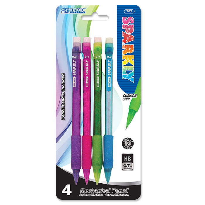 Bazic Sparkly 0.7Mm Mechanical Pencil W/ Glitter Grip (4/Pack)