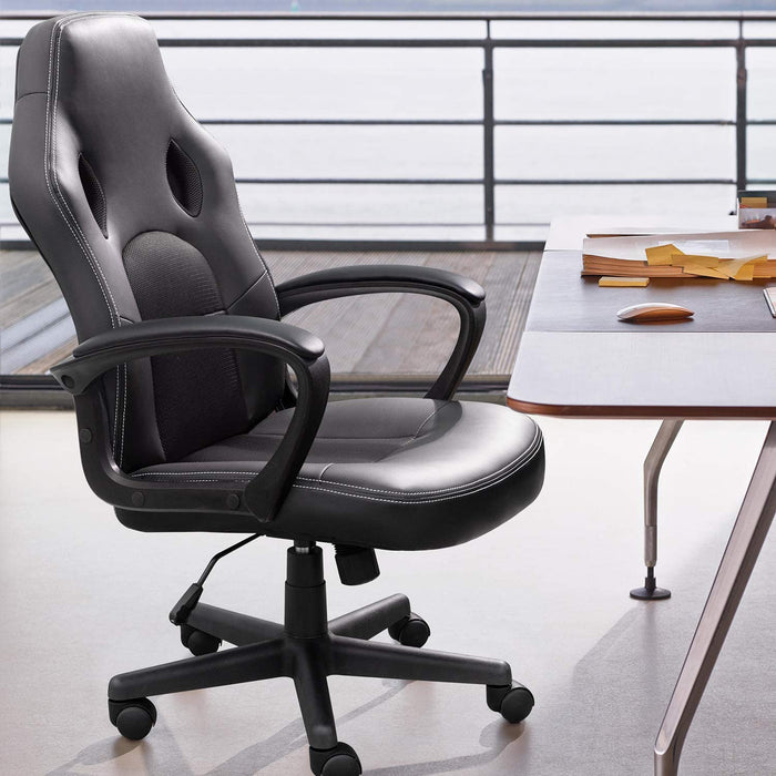 Furmax Office Leather, High Back Ergonomic Adjustable Computer Chair (Black)
