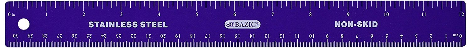 Ruler 12" Assorted Color Stainless Steel Bazic#323