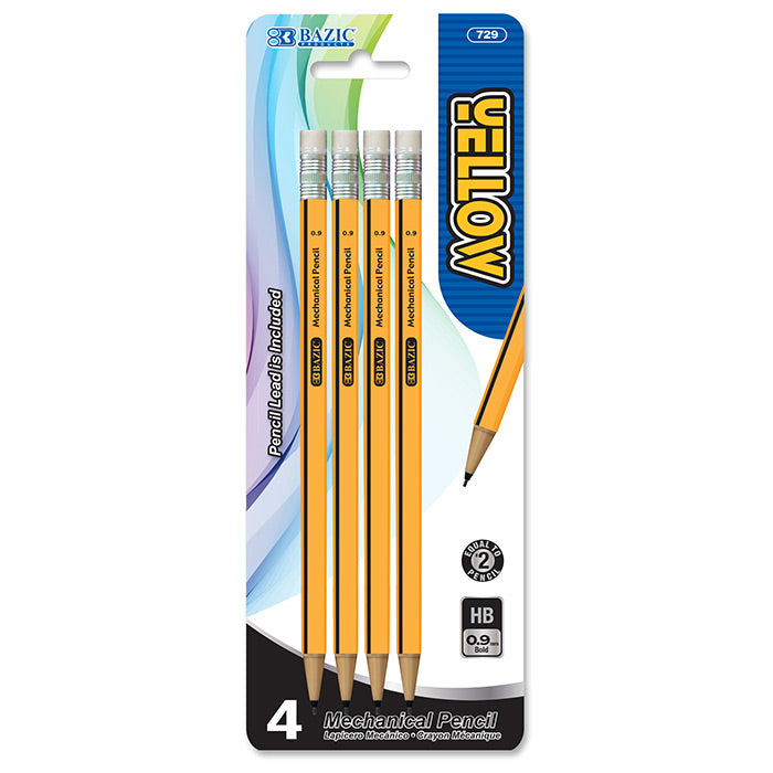 Bazic Mechanical Yellow Pencil 0.9Mm Hb Bold 4/Pk #729