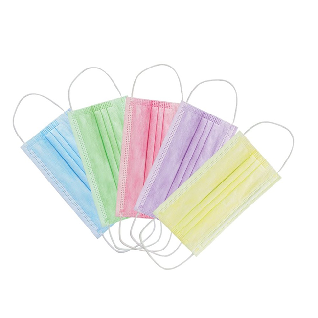 Face mask with ear loops & nose clip - Assorted Colors (50 Pcs)
