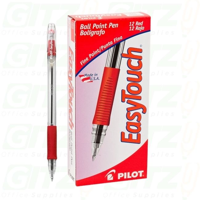 Pilot easy touch fine ballpoint red ink stick pens gitz office supplies
