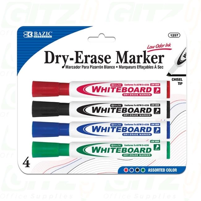 Dry Erase Marker Asstd Colors 4/Pk #1257