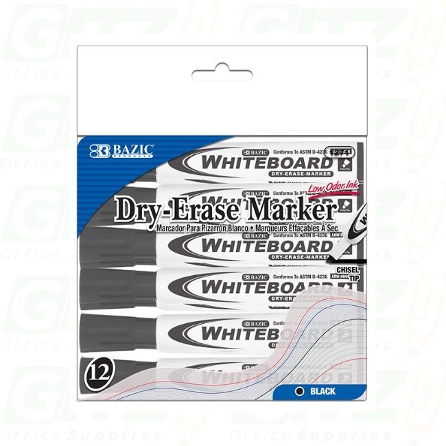Black Chisel Tip Dry-Erase Markers (12/Pack)