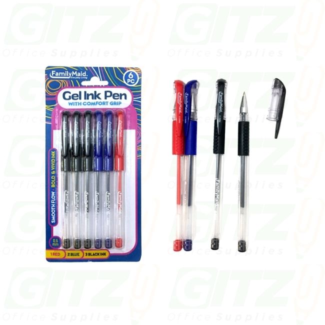 Gel Pens 6Pc Asstd Colors W Grip