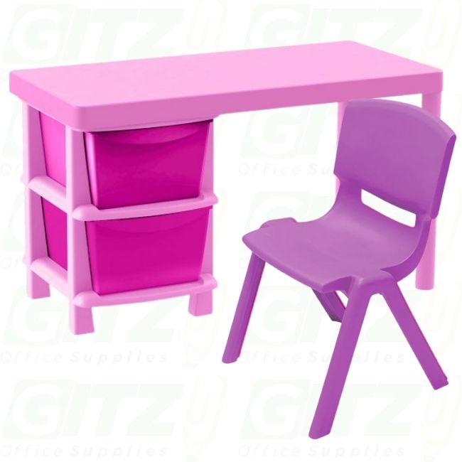 Kids Plastic Desk and Chair ( 2 Basket Drawer)