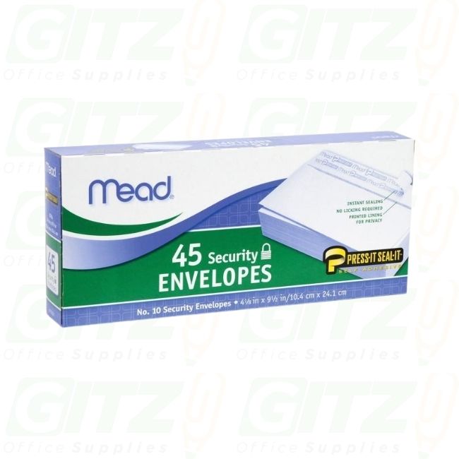 Mead Security Envelopes, Self-Sealing, No 10, 45/Bx, White