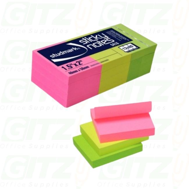 Neon Sticky Notes 1.5x2 12 Pads/Pack