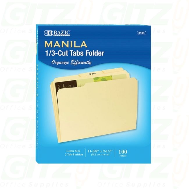 Manila File Folder 1/3 Cut Letter Size (100/Pack)