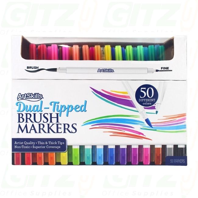 ARTSKILLS DUAL-TIPPED (THICK&THIN) BRUSH MARKERS 50 COLORS