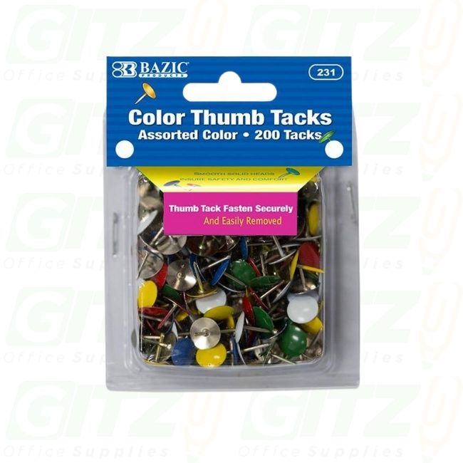 Assorted Color Thumb Tack 200Pack Bazic #231