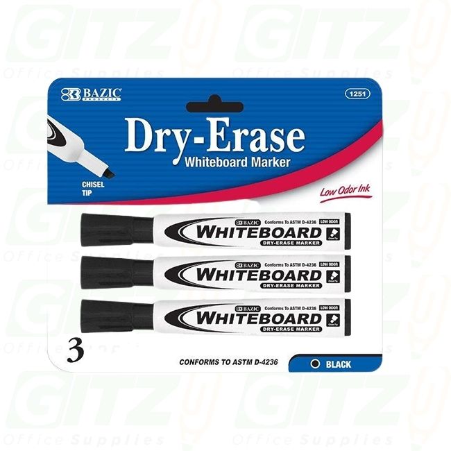 Bazic Black Dry Erase Markers 3Pk #1251