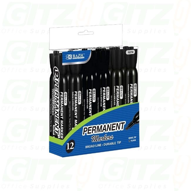 Bazic Black Permanent Markers (12Pc)