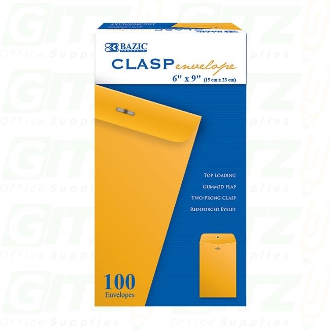 Bazic 6" X 9" Clasp Envelope (100/Pack) — GITZ Office Supplies
