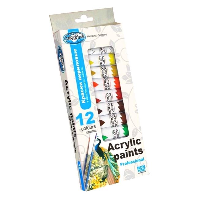 Professional Acrylic Paint Set 12 Colours Metal Tubes 12ml For Artist Painting